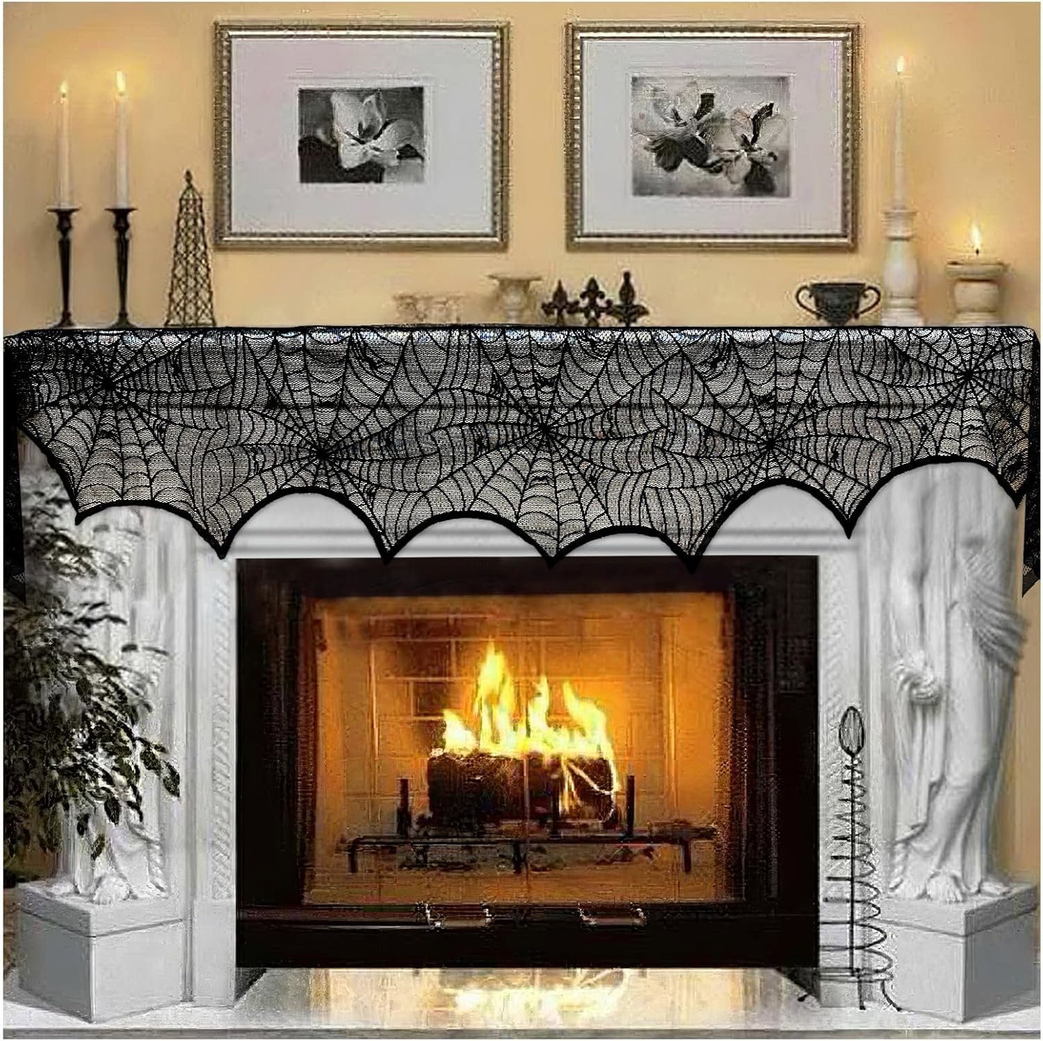 Imagem da avaliação de AerWo Halloween Decoration Black Lace Spiderweb Fireplace Mantle Scarf Cover Festive Party Supplies 45 X 243cm 18 x 96 inch: elegância assustadora sem estourar o orçamento