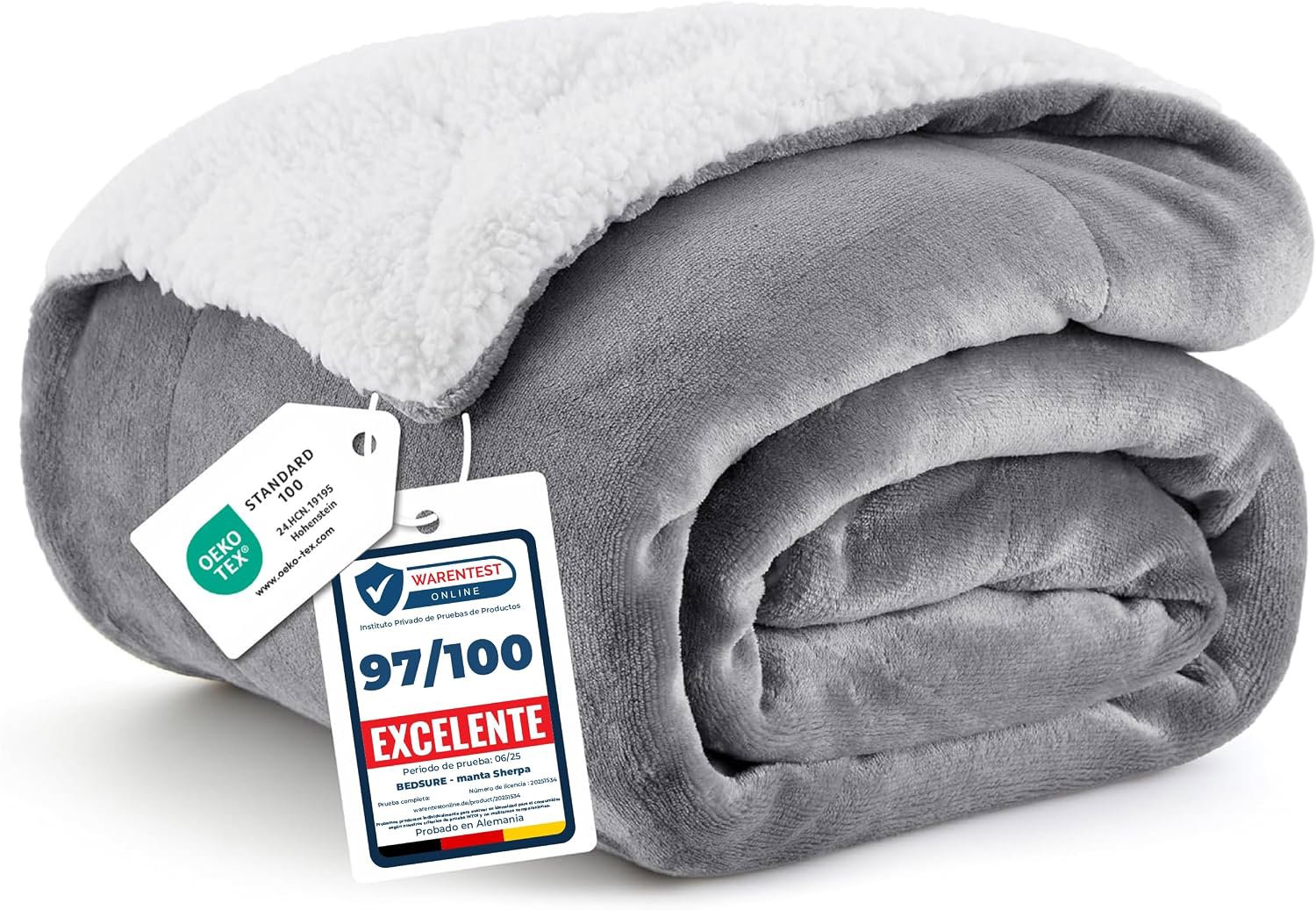 Review image for Bedsure Manta Sofá Polar Invierno - Sherpa, Gris, 150x200 cm