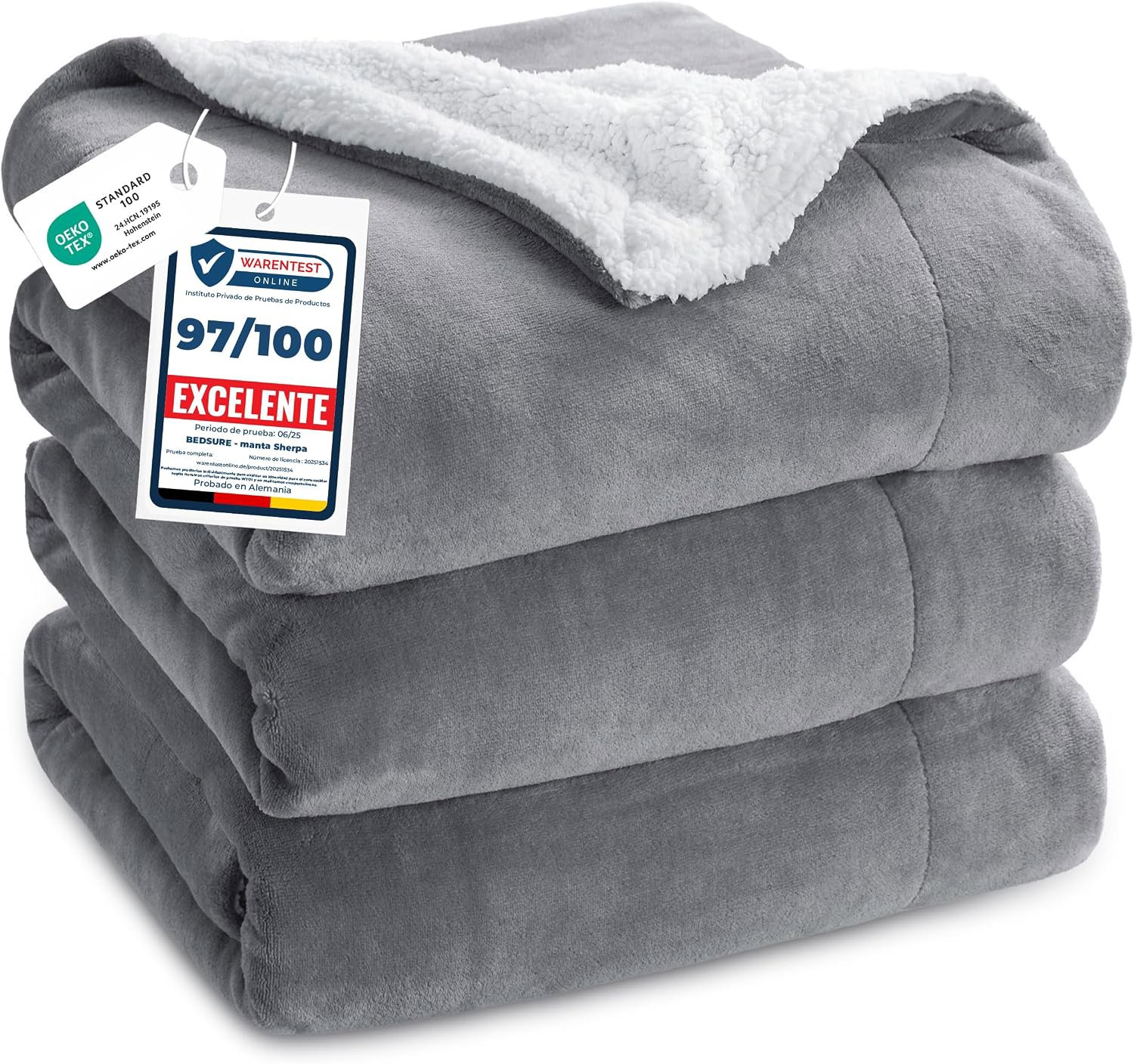 Review image for Bedsure Manta Sofá Polar Invierno - Sherpa, Gris, 220x240 cm
