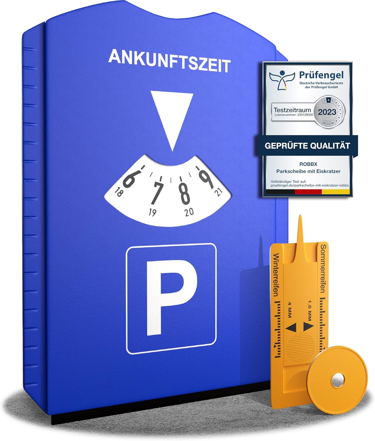 Review image for ROBBX® Parkscheibe mit Eiskratzer, Reifenprofilmesser und Einkaufswagenchip