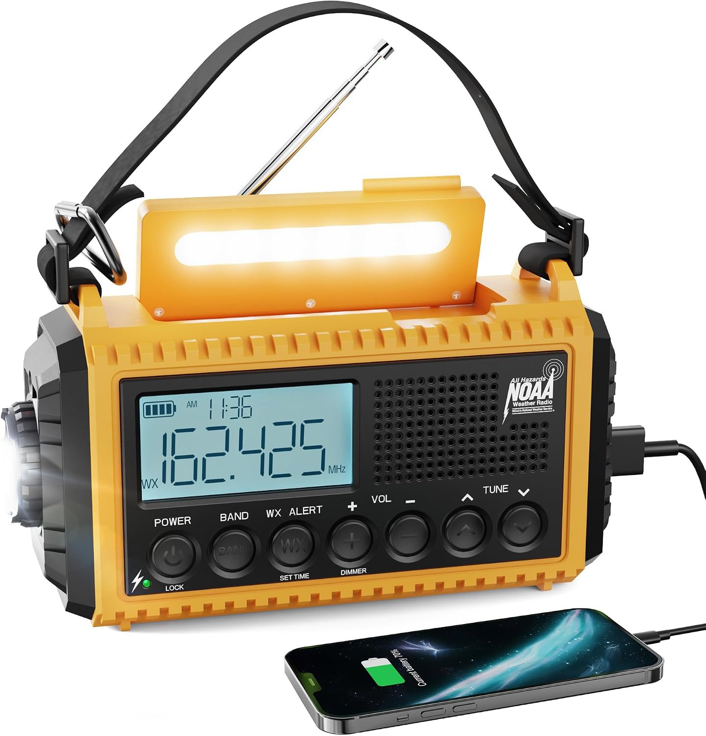 Review image for Raynic Emergency Radio, 5000mAh/18500mWh Weather Radio, Solar Hand Crank Radio with AM/FM/SW/NOAA Alert, Cell Phone Charger, Headphone Jack, Flashlight and SOS Siren