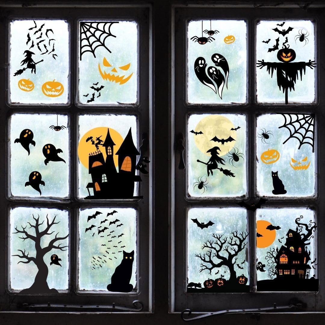 Review image for Haus Projekt 53 Pezzi Adesivi Halloween Finestre Riutilizzabili, 8 Fogli A4
