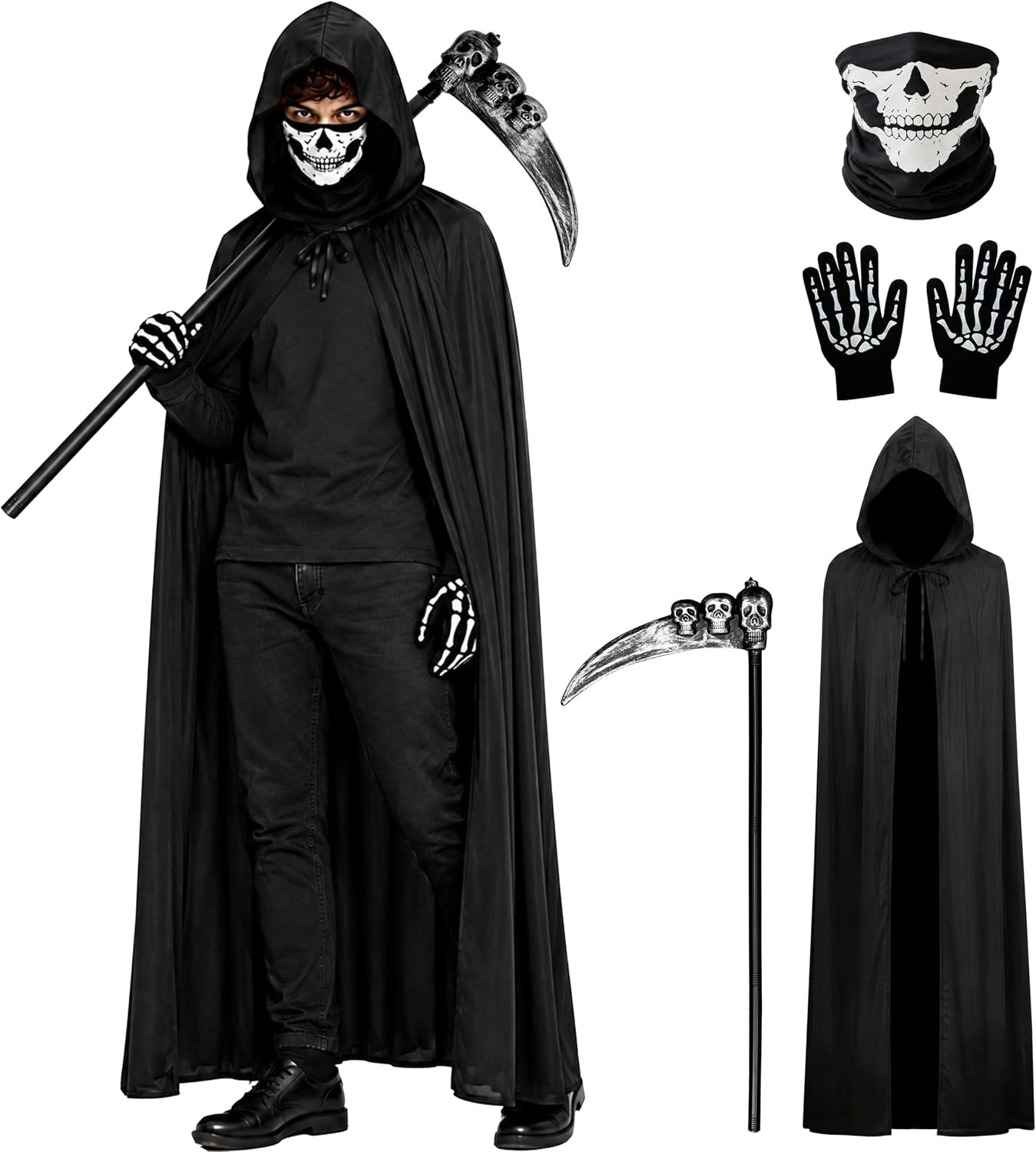 Review image for Grim Reaper Costume Set Halloween Hooded Capes Cosplay Scary Cloak Outfit