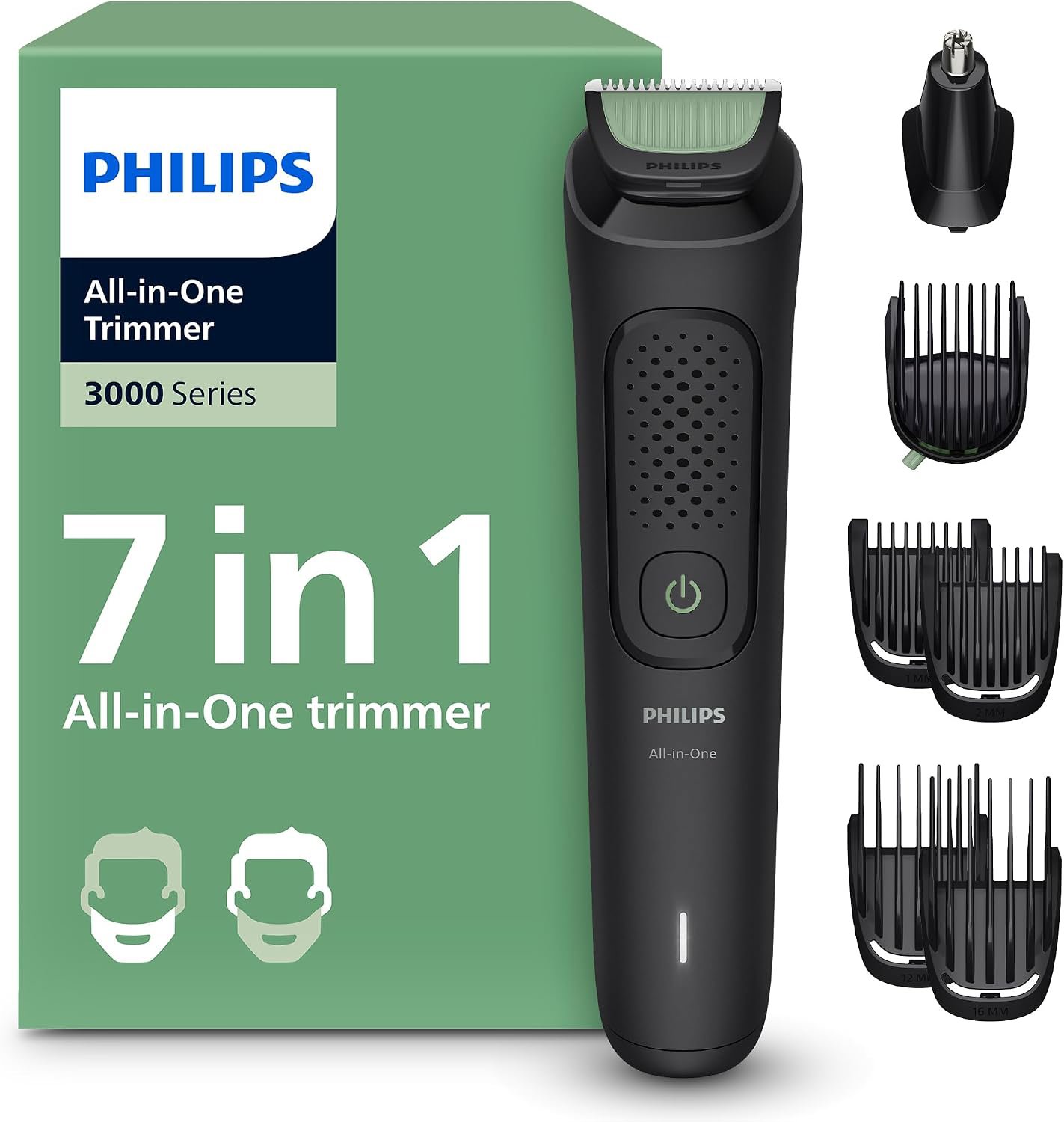 Review image for Philips Tondeuse tout-en-un Multigroom série 3000 7 accessoires - Tondeuse pour barbe et cheveux, Lames auto-affûtées respectueuses de la peau, 10 hauteurs de coupe, Modèle MG3930/15