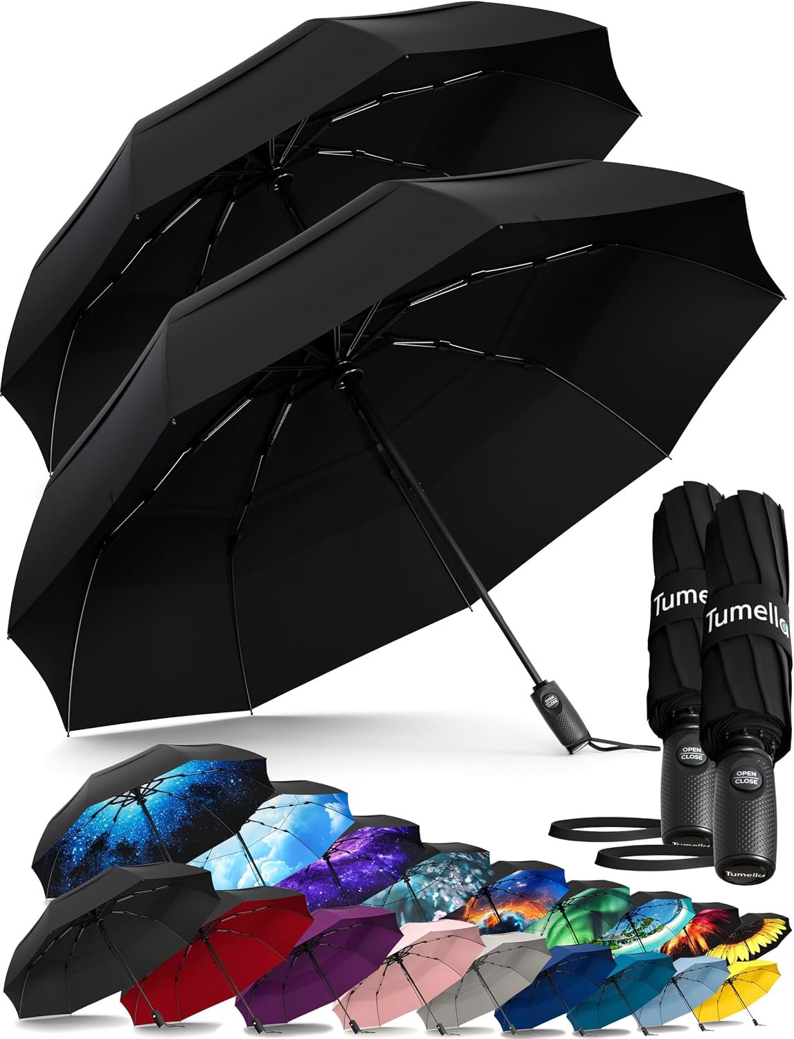 Review image for TUMELLA Strongest Windproof Travel Umbrella (Compact, 100MPH Wind-Tested), Light, Portable, One-Handed Use, Automatic Folding Rain Umbrella, Durable, Premium Grip, Fits Car & Backpack