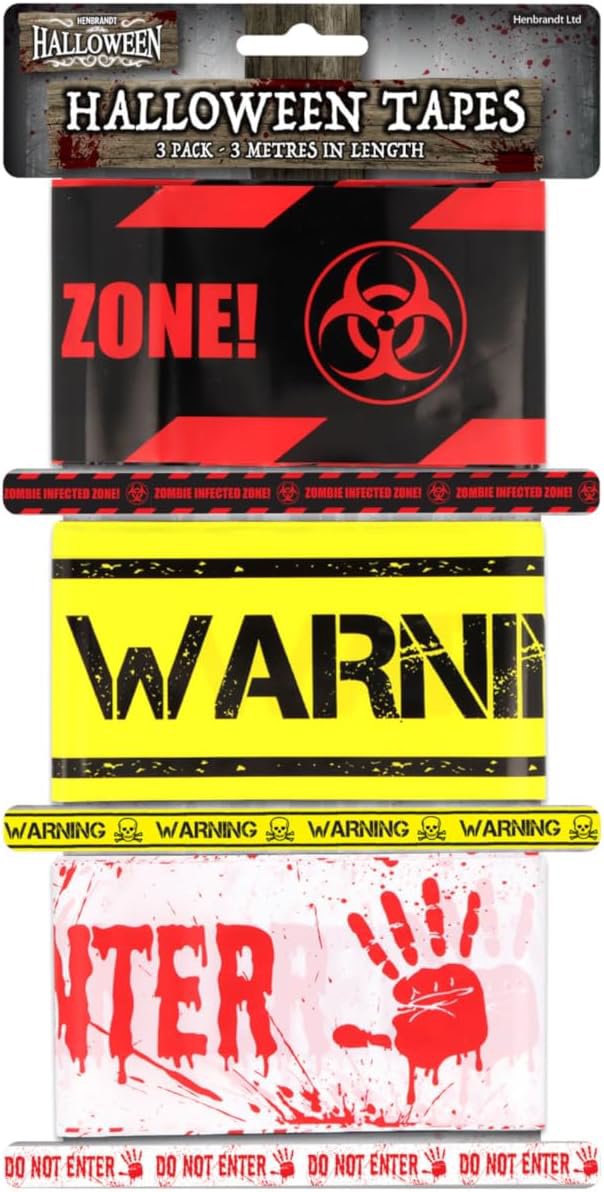 Review image for HENBRANDT Halloween Warning Tape Set - Zombie Infected Zone Decorations, Horror Party Props, Spooky Event Barriers, Realistic Crime Scene Effects (3m Length)