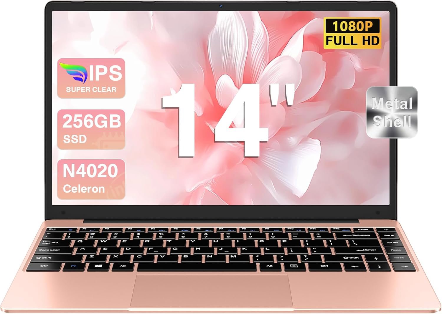 Review image for bvate PC Portatile 14 pollici Notebook Win 11 upto 2.8 GHz 256 GB ROM Supporta l'espansione SSD 1TB Celeron N4020 2.4G+5G WiFi 4.2 USB HDMI Tastiera italiana membrana mouse senza fili-Oro