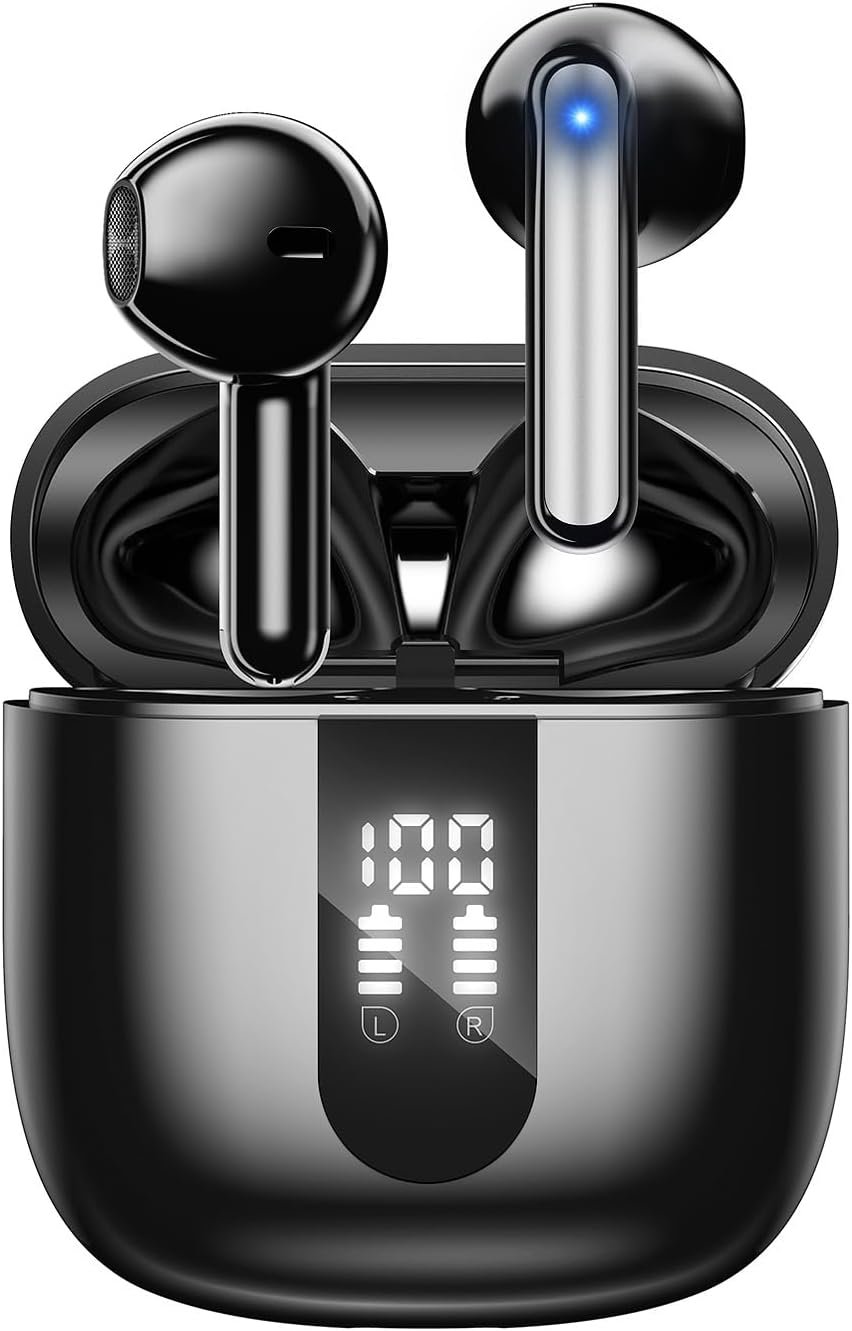 Review image for Ecouteurs Bluetooth sans Fil, Écouteurs sans Fil Bluetooth 5.4, 6 Micro ENC Anti Bruit, Basses Puissantes, 60H de Lecture, étanchéité IP5, Oreillette pour iphone Android (Noir)