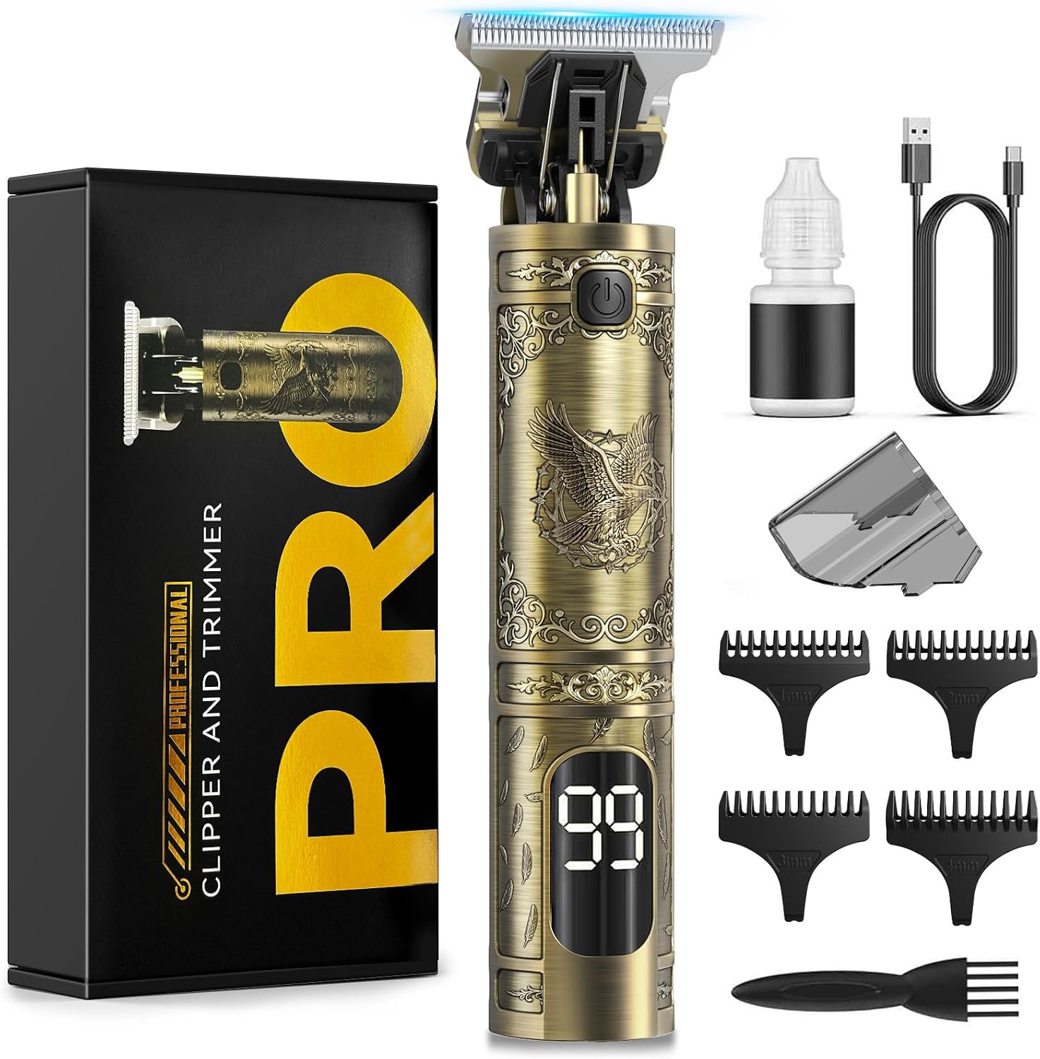 Review image for Tondeuse Cheveux Hommes, Tondeuse Barbe Homme Professionnel Tondeuse Cheveux et Barbe Homme Rasoir Electriques Hommes Sans Fil avec Ecran LED Intelligent Rechargeable USB C Cadeau Homme