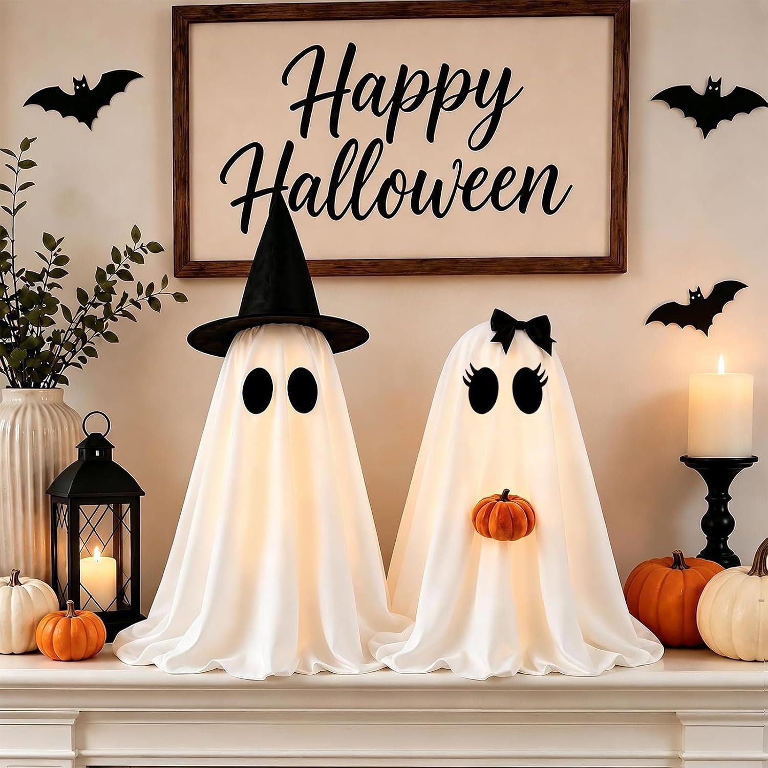 Review image for Halloween Ghosts Decorations Indoor, 2 Packs Light Up Ghosts with Pumpkin